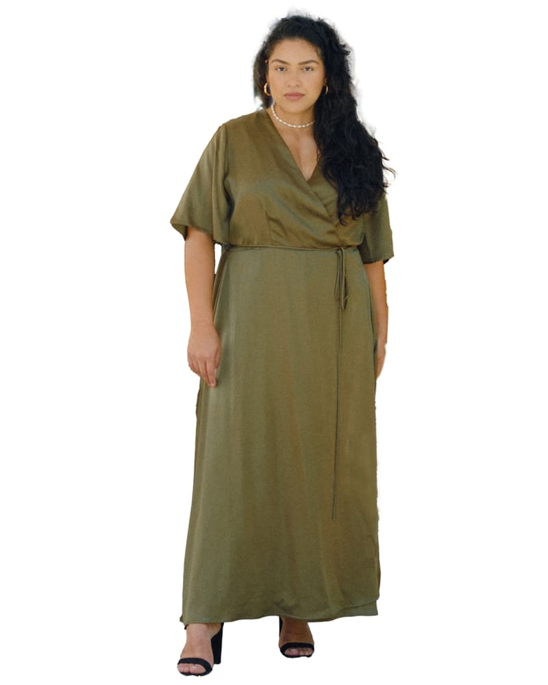 Front of a model wearing a size 1X Lola Wrap Dress in Hunter by Whimsy and Row. | dia_product_style_image_id:282531